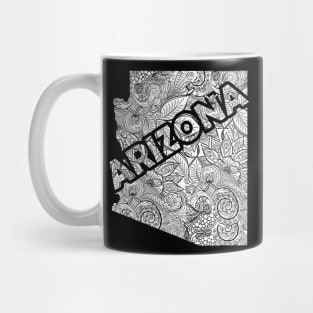 Mandala art map of Arizona with text in white Mug